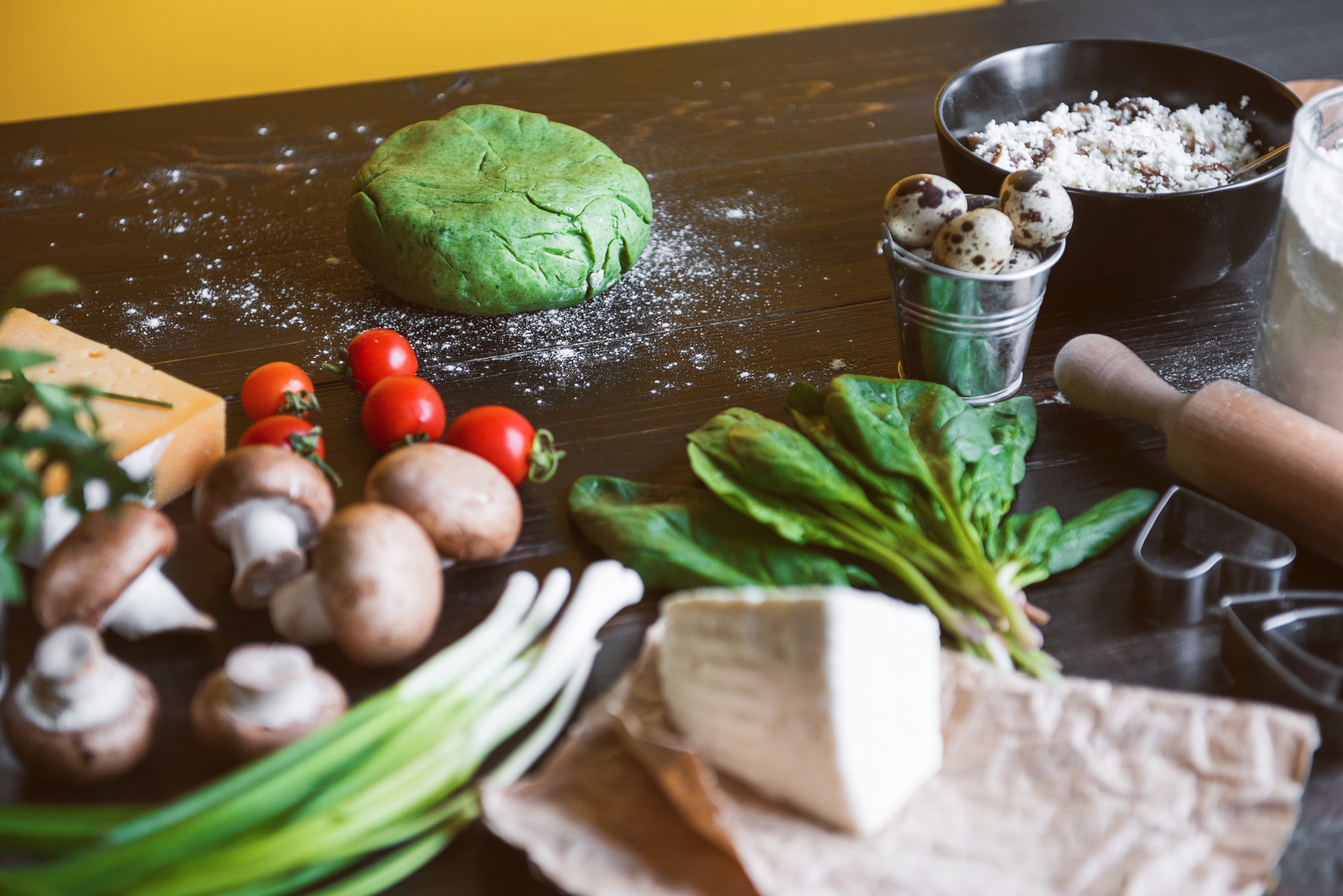 small urban kitchen counter with ingredients