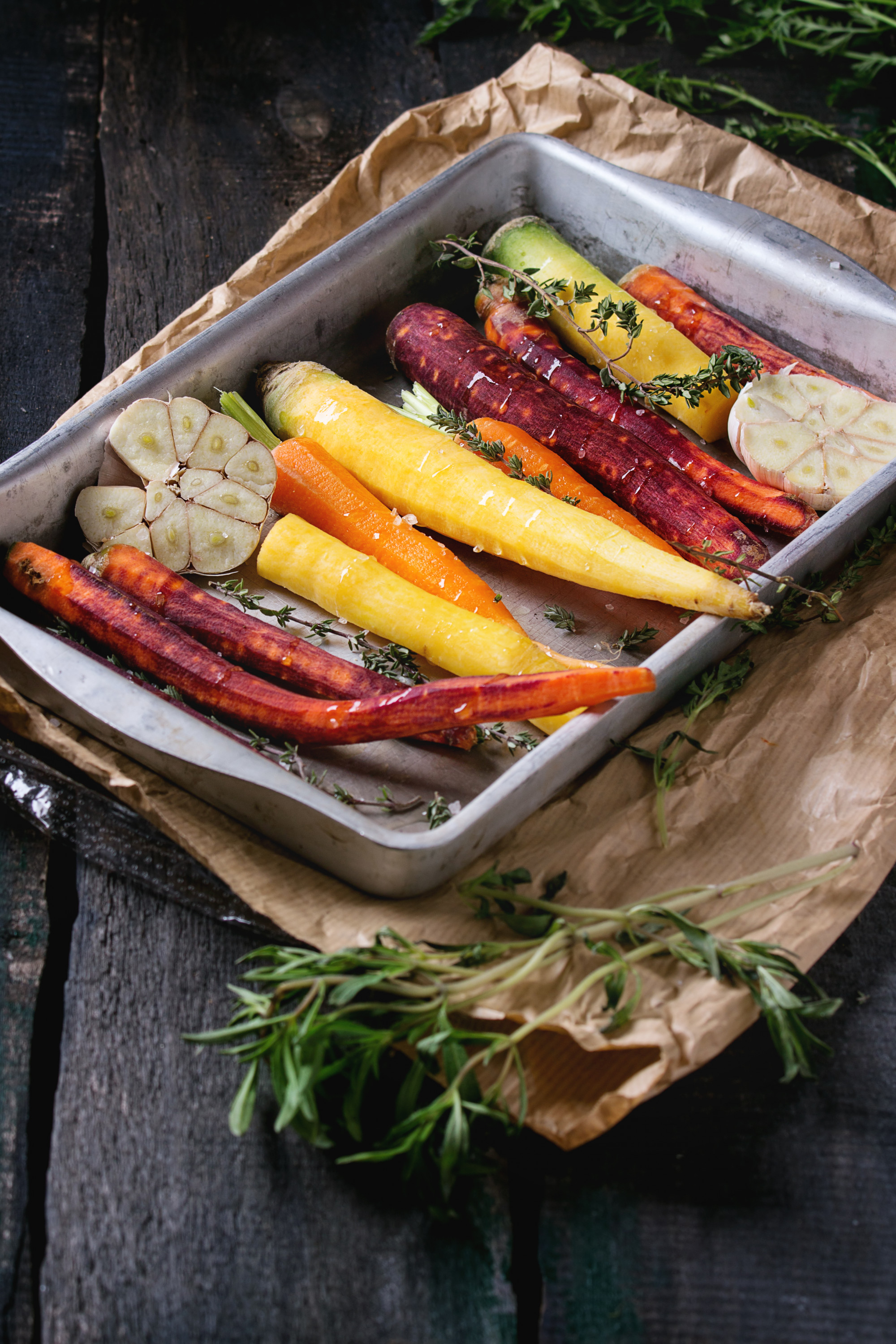 closeup roasted vegetables on tray
